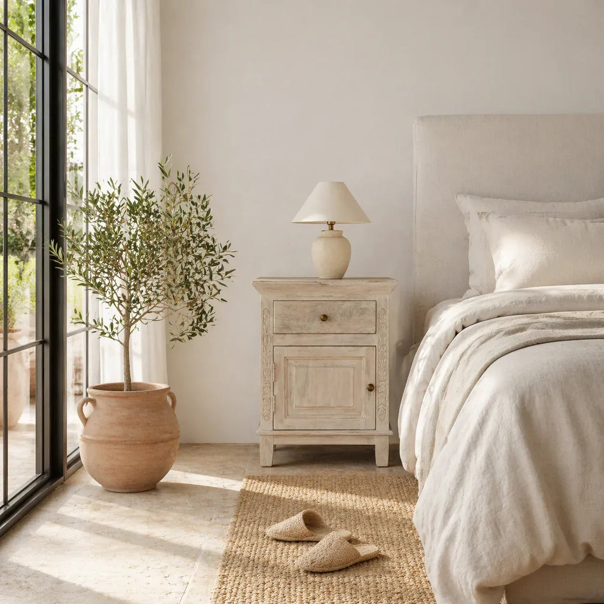 Elowen Whitewashed Bedside Cabinet - DOBRI ARTS AU