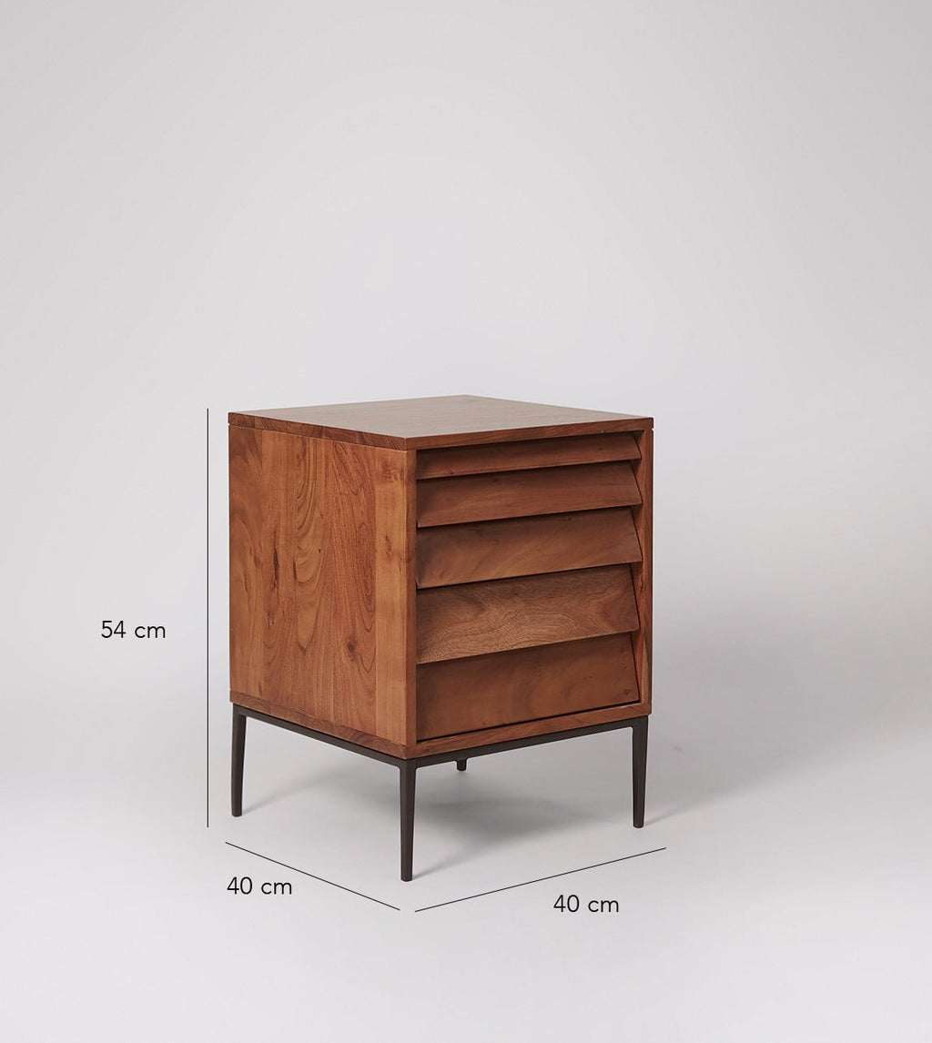 Elvara Acacia Wood Bedside Table – Tall 5-Drawer Nightstand with Iron Legs, Mid Century Storage Cabinet in Universal Teak - DOBRI ARTS AU