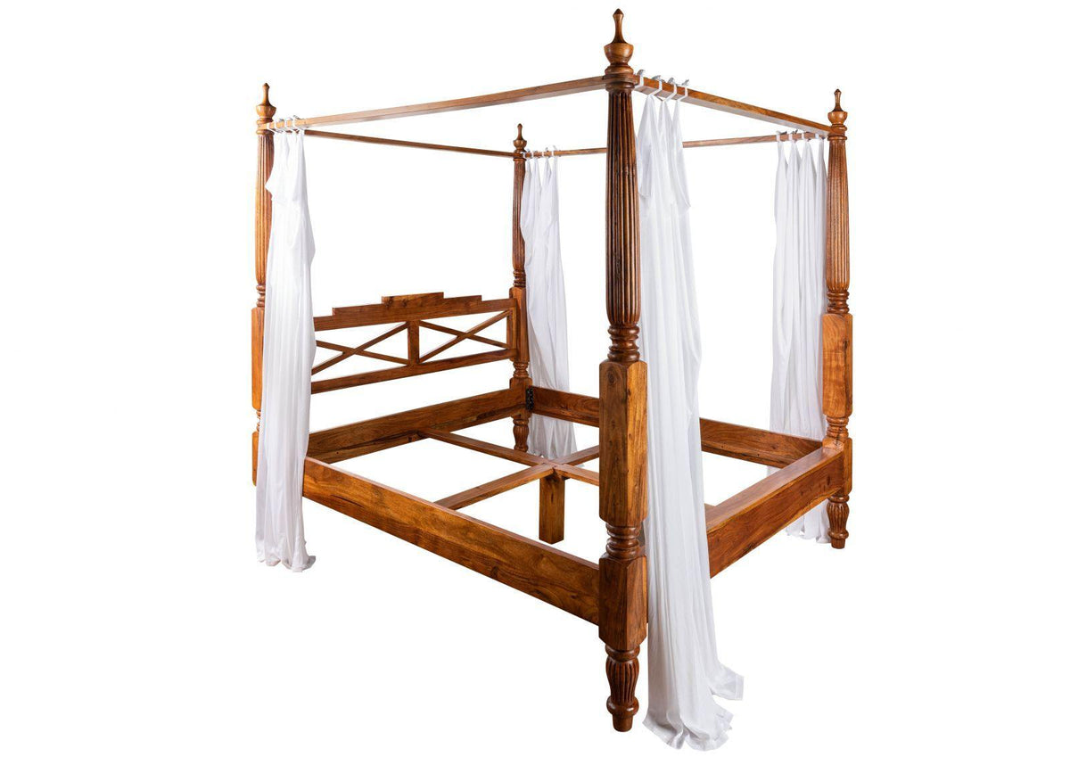 Eros Handcrafted Sheesham Wood Four Poster Canopy Bed – Honey Finish | Queen, King & California King - DOBRI ARTS AU