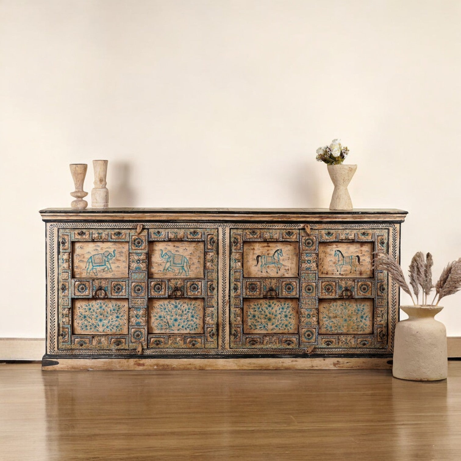 Extra-Large Hand-Painted Horse Motif Wooden Sideboard with Multidoor Storage - DOBRI ARTS AU