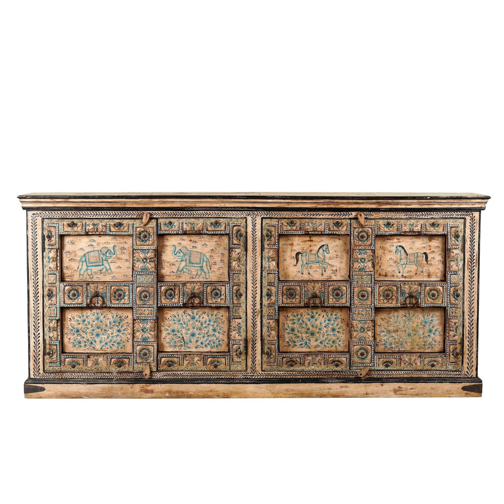 Extra-Large Hand-Painted Horse Motif Wooden Sideboard with Multidoor Storage - DOBRI ARTS AU