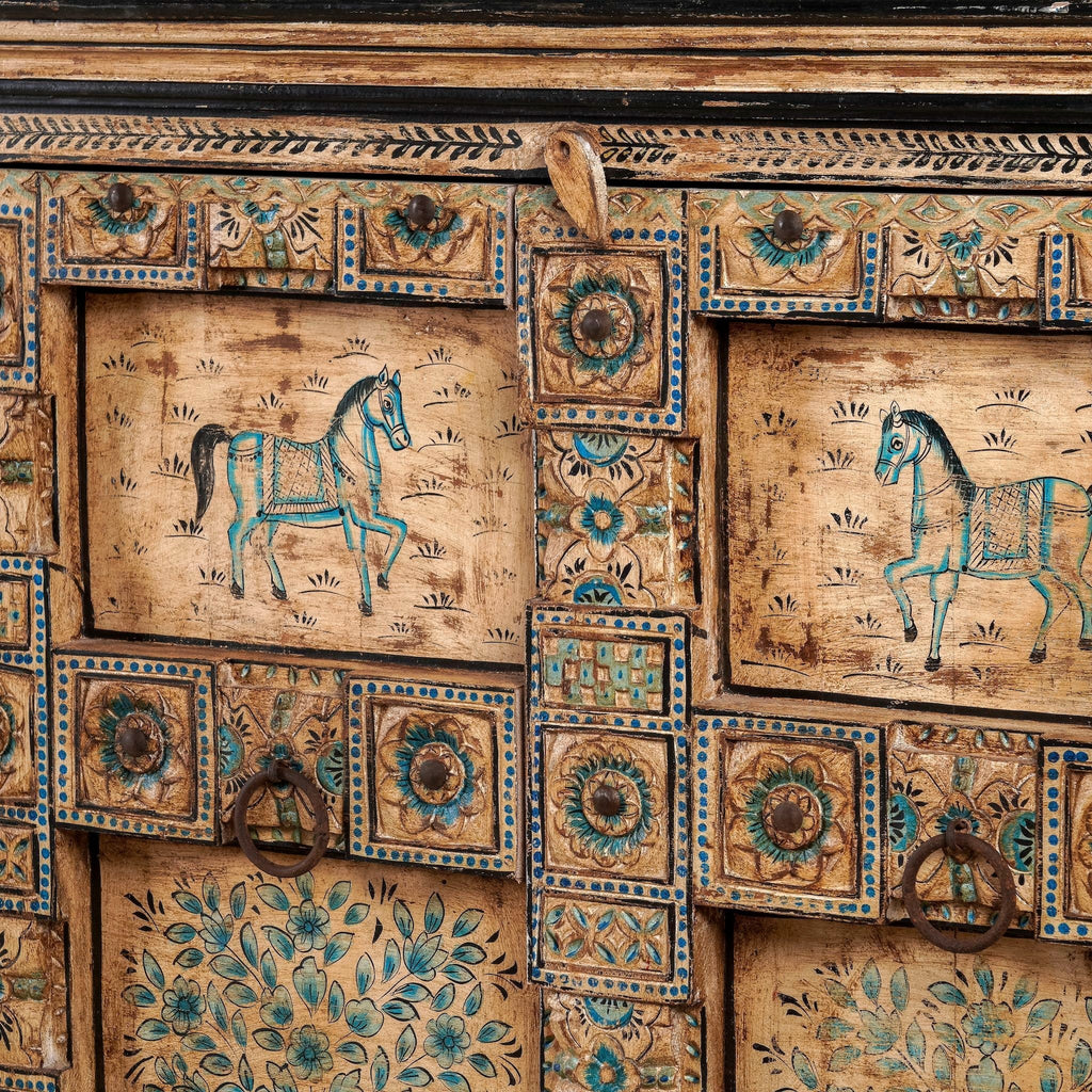Extra-Large Hand-Painted Horse Motif Wooden Sideboard with Multidoor Storage - DOBRI ARTS AU