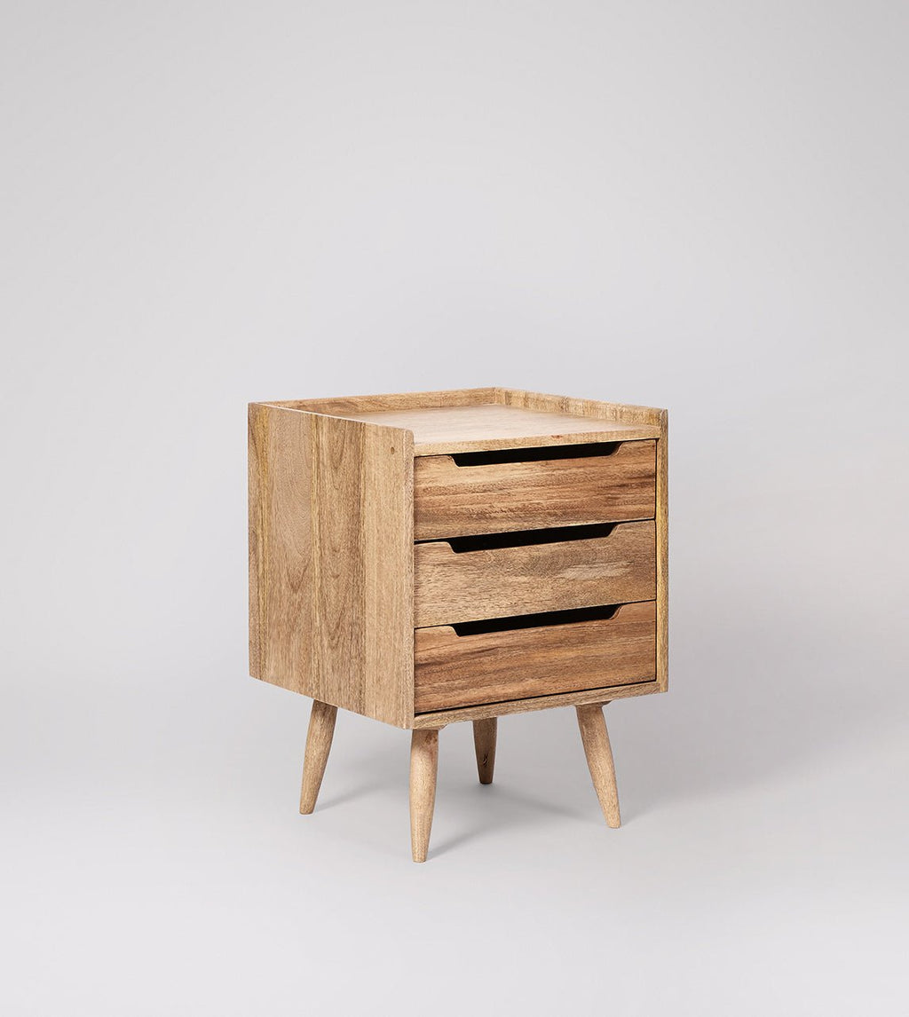 Finola Natural Mango Wood Bedside Table – 3 Drawer Nightstand, Solid Wood Bedroom Storage Cabinet & Mid-Century Accent Table - DOBRI ARTS AU