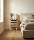 Finola Natural Mango Wood Bedside Table – 3 Drawer Nightstand, Solid Wood Bedroom Storage Cabinet & Mid-Century Accent Table - DOBRI ARTS AU