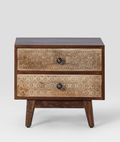 Flora Hand-Carved Mango Wood Bedside Table – 2 Drawer Nightstand, Boho Rustic Accent Cabinet & Solid Wood Bedroom Furniture - DOBRI ARTS AU