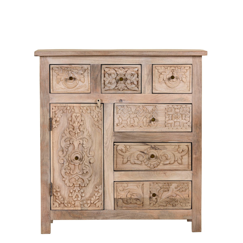 Floral Drawer Chest with Distressed Natural Finish - DOBRI ARTS AU