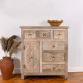 Floral Drawer Chest with Distressed Natural Finish - DOBRI ARTS AU