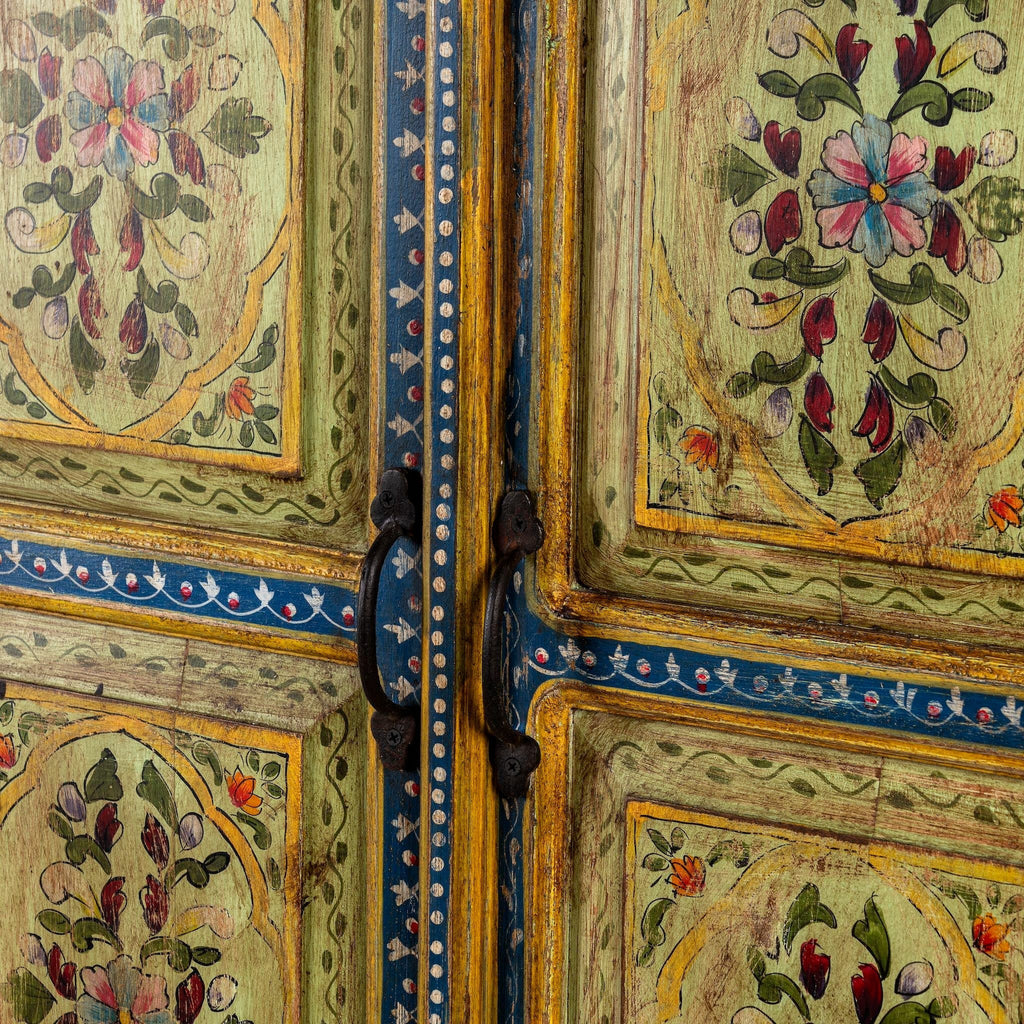 Floral Motif Wooden Almirah with Traditional Indian Artwork - DOBRI ARTS AU