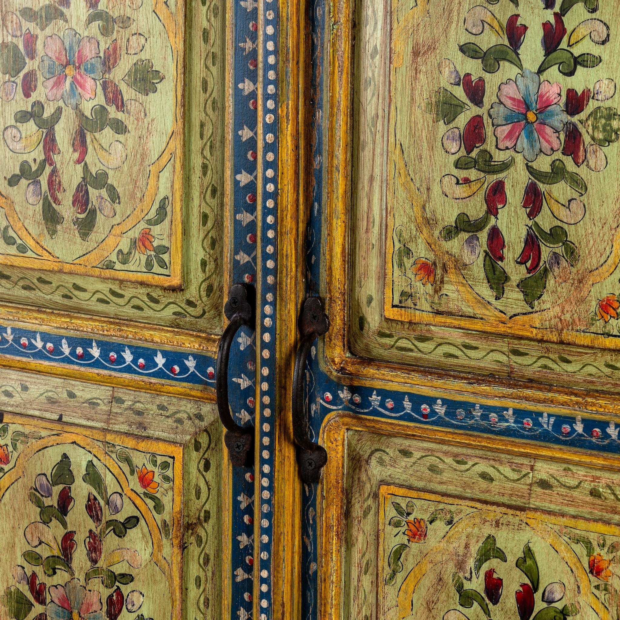 Floral Motif Wooden Almirah with Traditional Indian Artwork - DOBRI ARTS AU