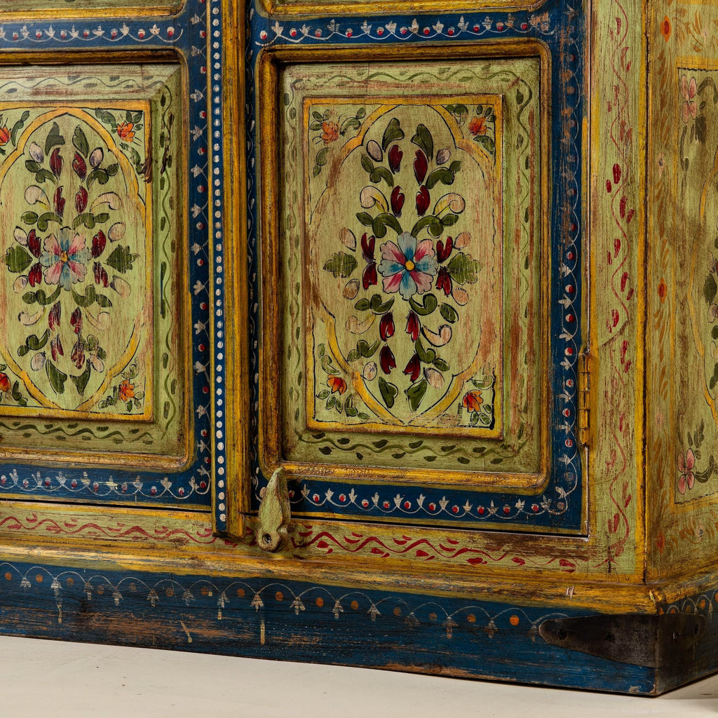 Floral Motif Wooden Almirah with Traditional Indian Artwork - DOBRI ARTS AU