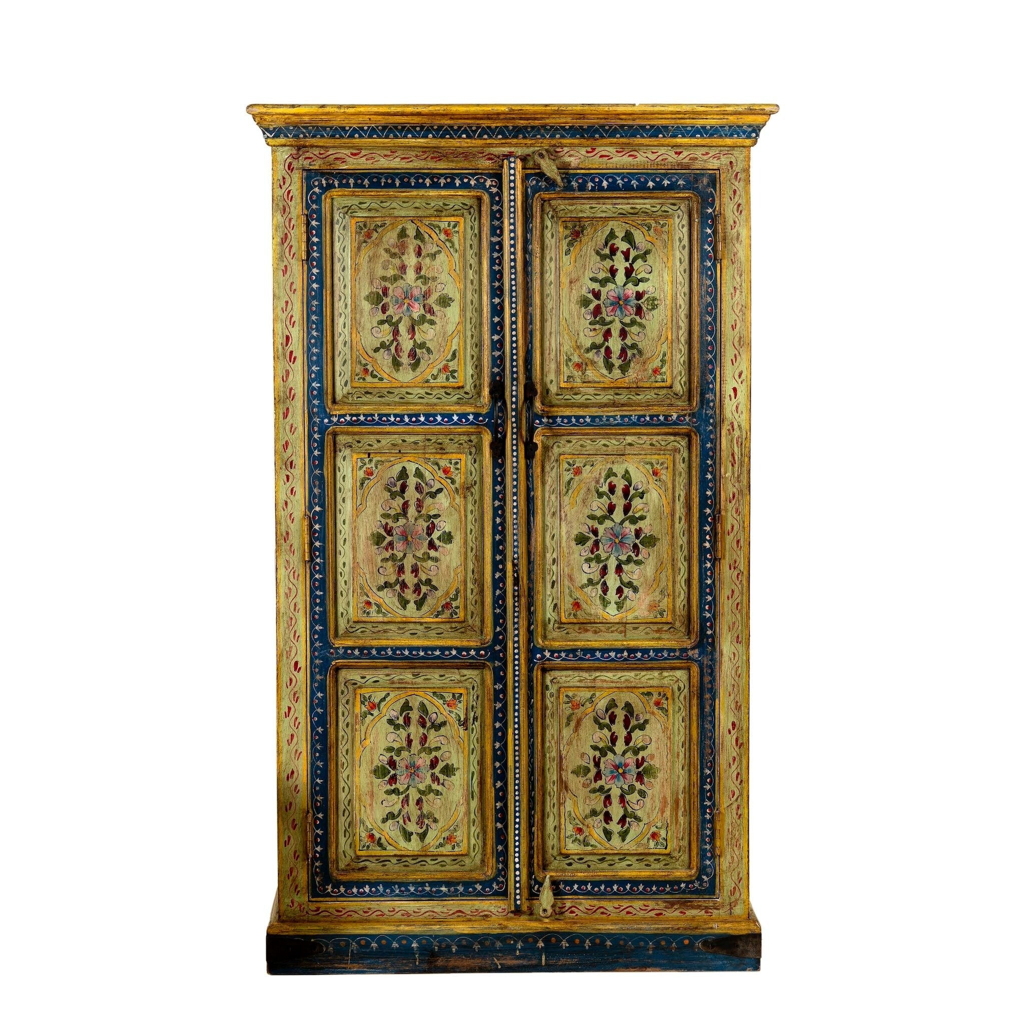 Floral Motif Wooden Almirah with Traditional Indian Artwork - DOBRI ARTS AU