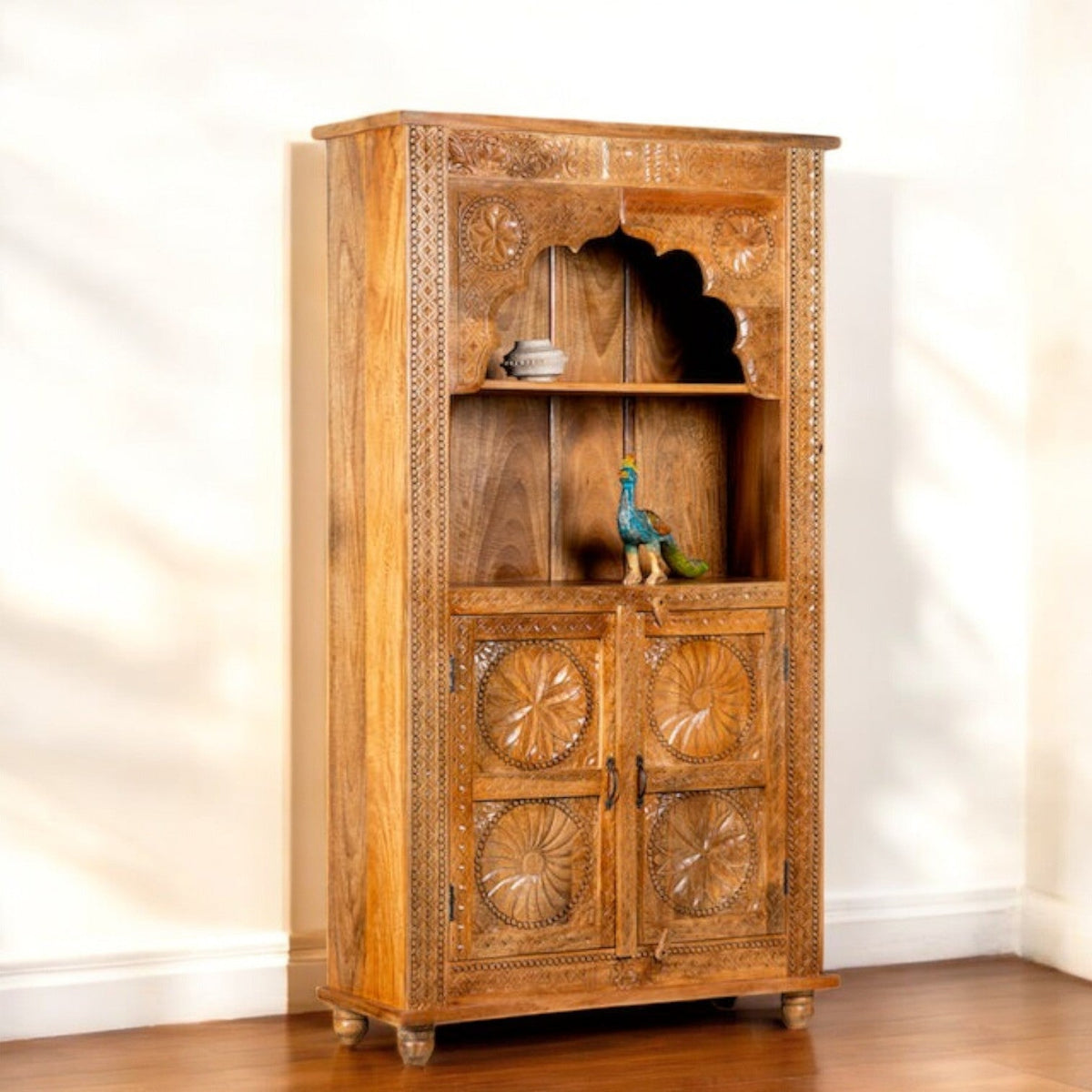 Floral Panel Display Cabinet with Arched Open Shelf - DOBRI ARTS AU