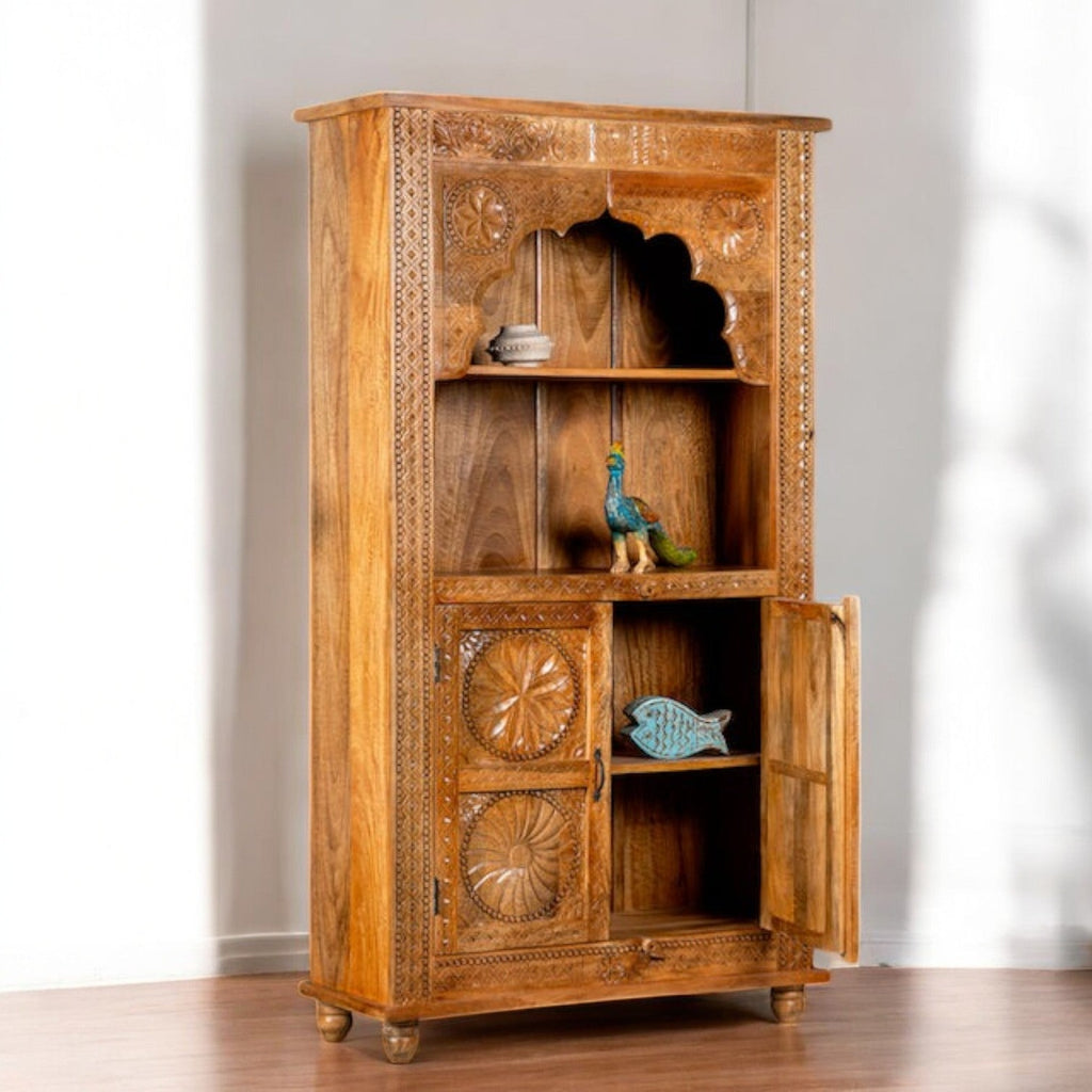 Floral Panel Display Cabinet with Arched Open Shelf - DOBRI ARTS AU