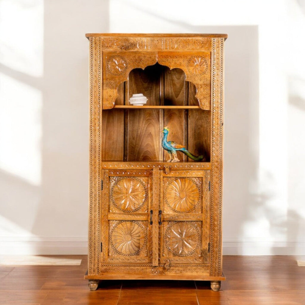 Floral Panel Display Cabinet with Arched Open Shelf - DOBRI ARTS AU