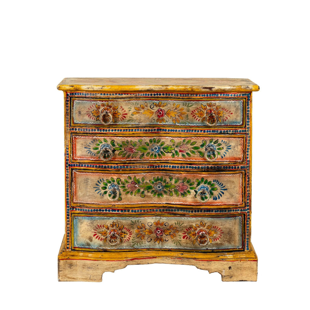 Floral Wooden Bedside Chest with Four Drawers - DOBRI ARTS AU