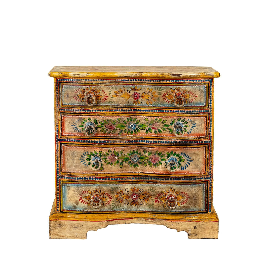 Floral Wooden Bedside Chest with Four Drawers - DOBRI ARTS AU