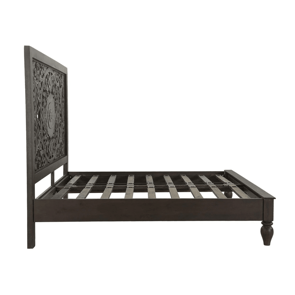 Florence Hand Carved Mango Wood Bed – Ornate Floral Panel Headboard Solid Wood Bed Frame - DOBRI ARTS AU