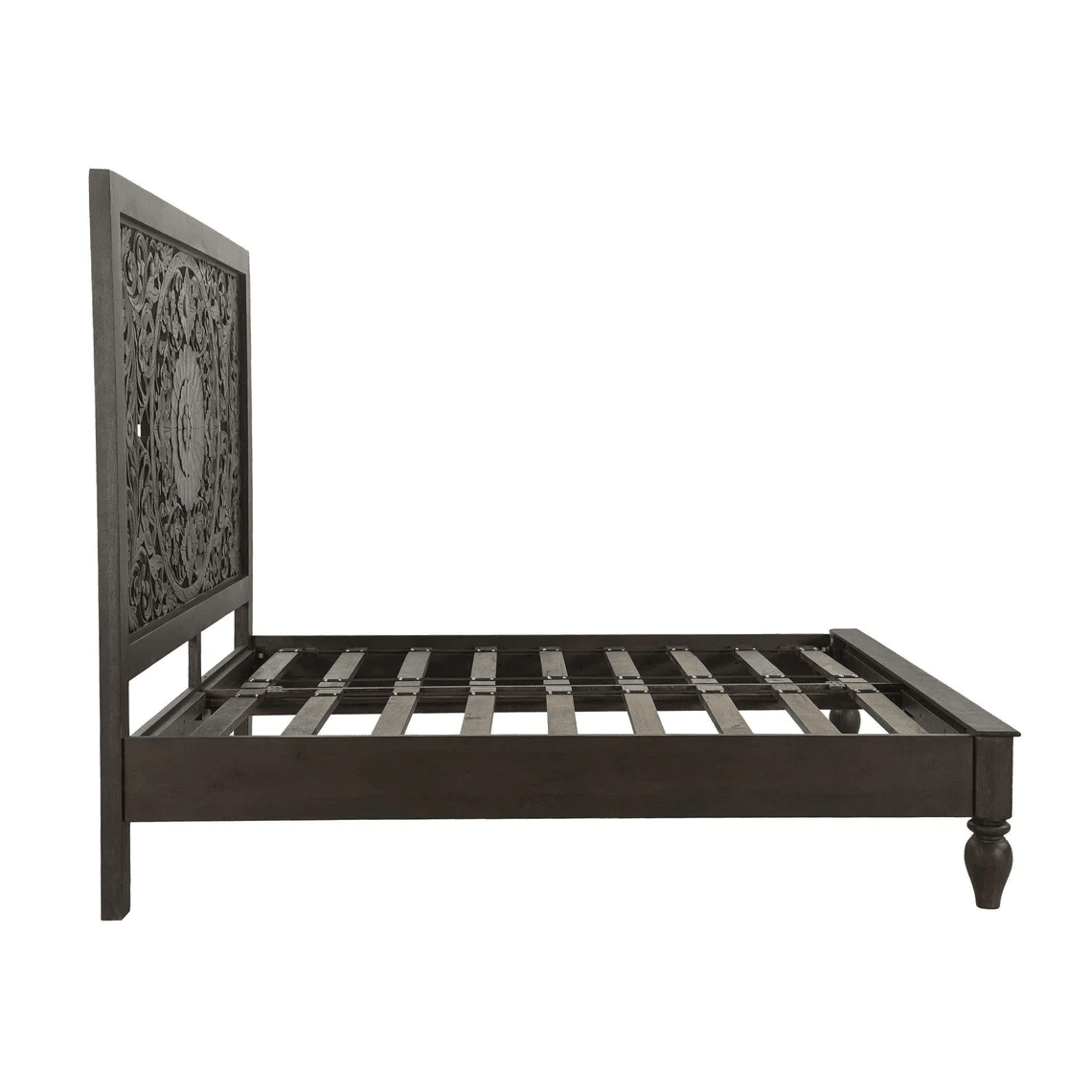 Florence Hand Carved Mango Wood Bed – Ornate Floral Panel Headboard Solid Wood Bed Frame - DOBRI ARTS AU