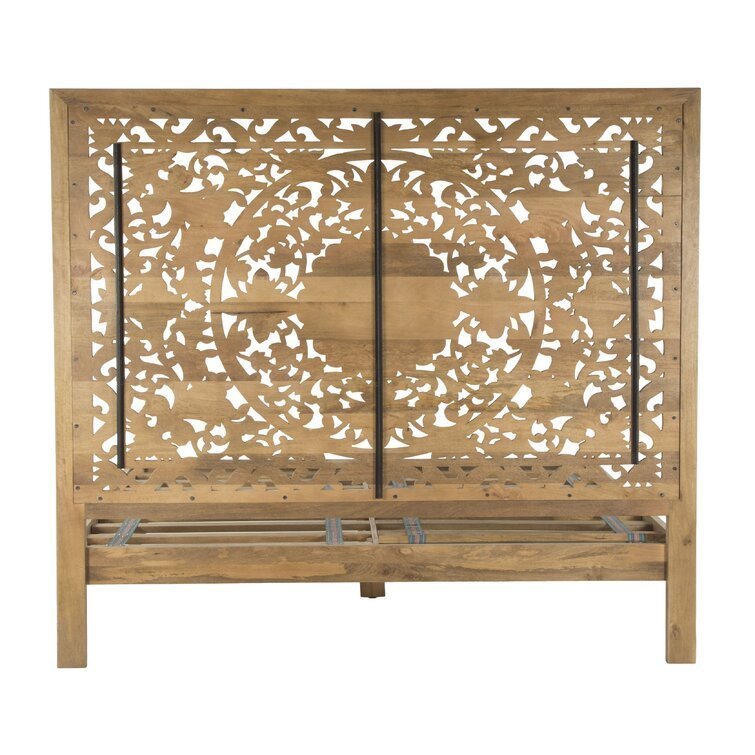 Florence Hand Carved Mango Wood Bed – Ornate Floral Panel Headboard Solid Wood Bed Frame - DOBRI ARTS AU