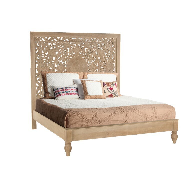 Florence Hand Carved Mango Wood Bed – Ornate Floral Panel Headboard Solid Wood Bed Frame - DOBRI ARTS AU