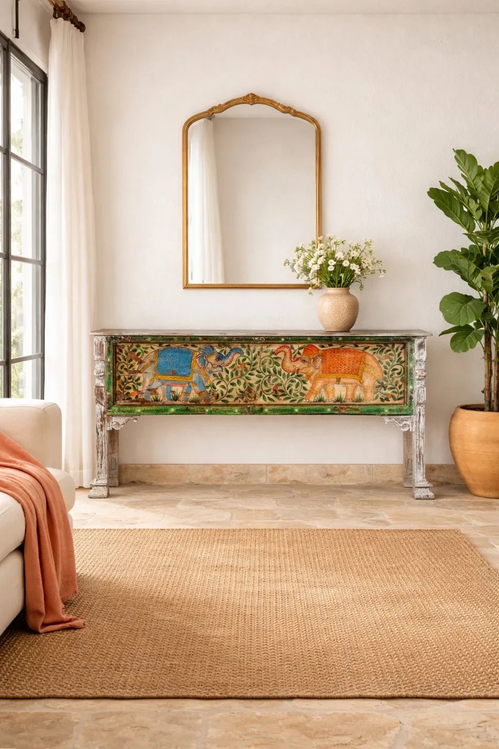 Gajraj Hand-Painted Elephant Console Table - DOBRI ARTS AU