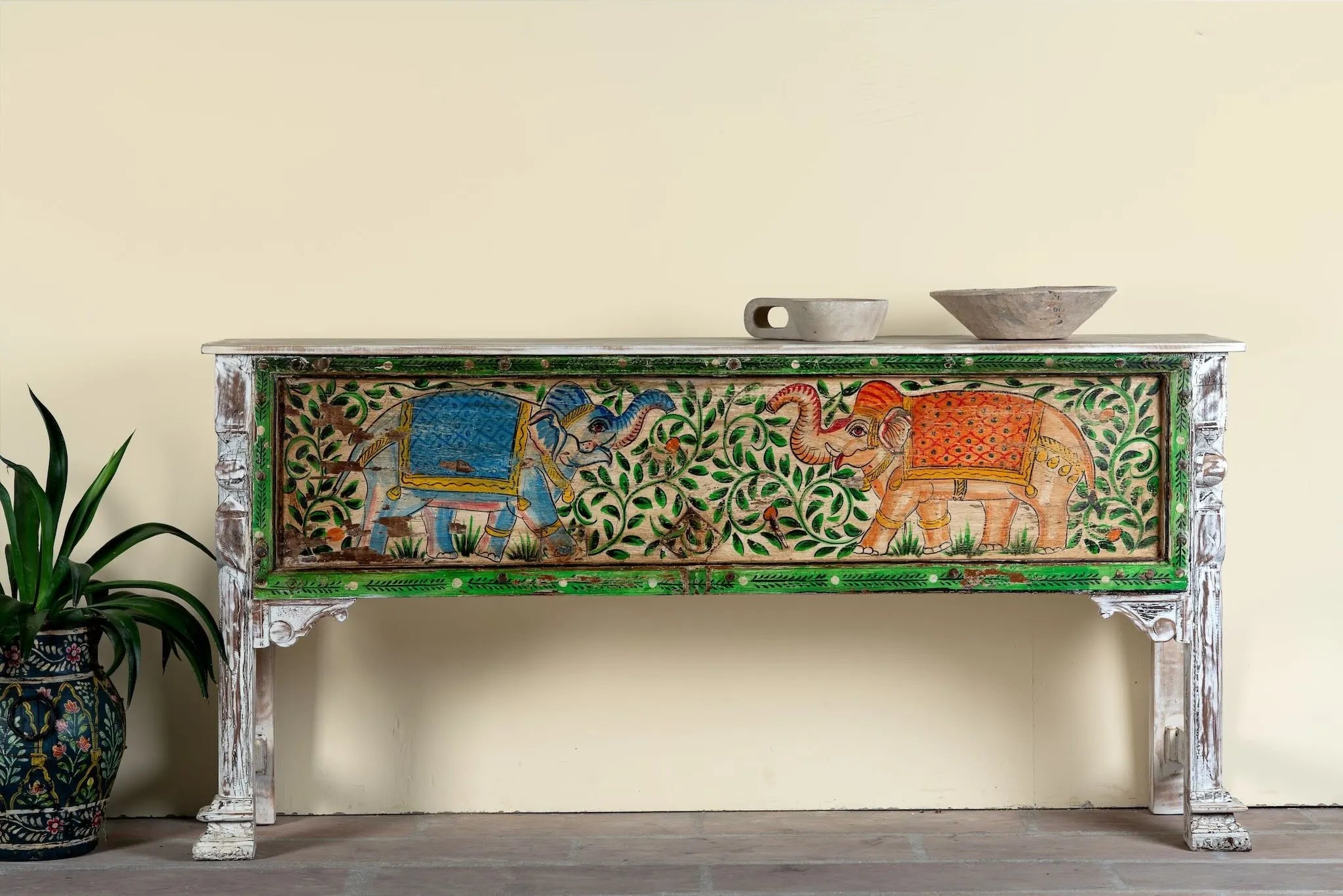 Gajraj Hand-Painted Elephant Console Table - DOBRI ARTS AU