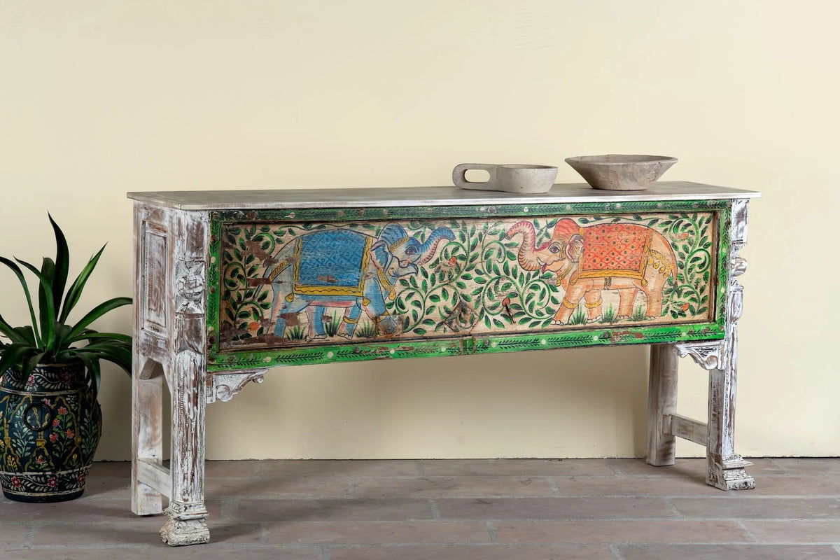 Gajraj Hand-Painted Elephant Console Table - DOBRI ARTS AU