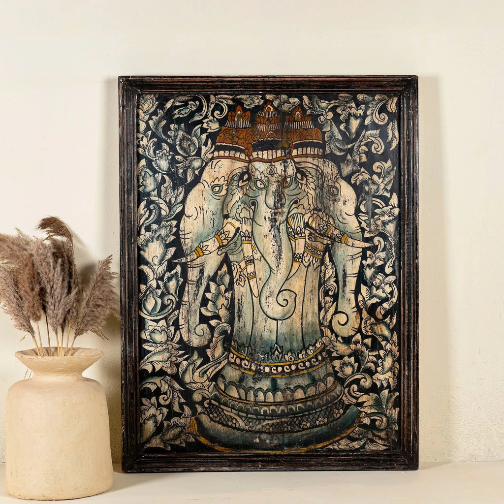 Ganapati Vintage Hand-Painted Wall Panel - DOBRI ARTS AU