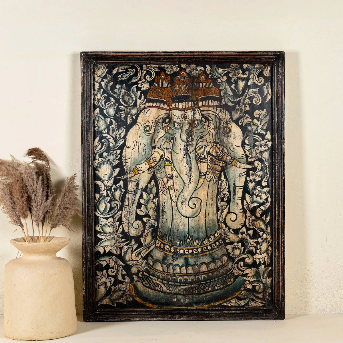 Ganapati Vintage Hand-Painted Wall Panel - DOBRI ARTS AU