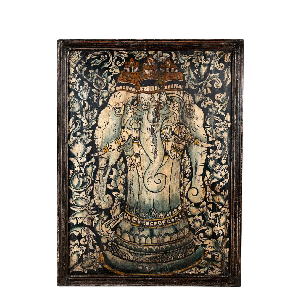 Ganapati Vintage Hand-Painted Wall Panel - DOBRI ARTS AU