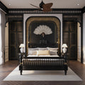 Georgia Solid Wood King Poster Bed – Ornate Spindle Headboard & Footboard, Matte Black Finish - DOBRI ARTS AU