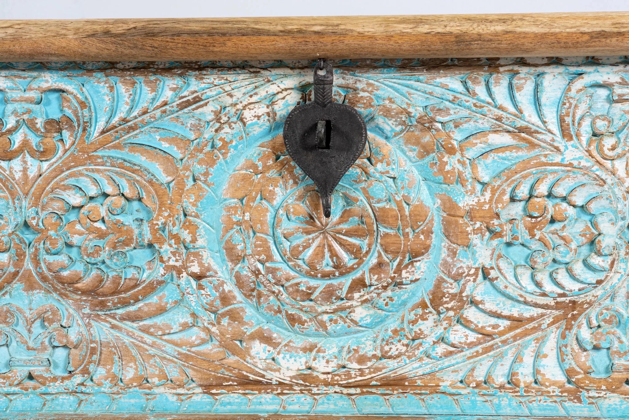 Ghar Turquoise Distressed Hand-Carved Mango Wood Storage Chest - DOBRI ARTS AU