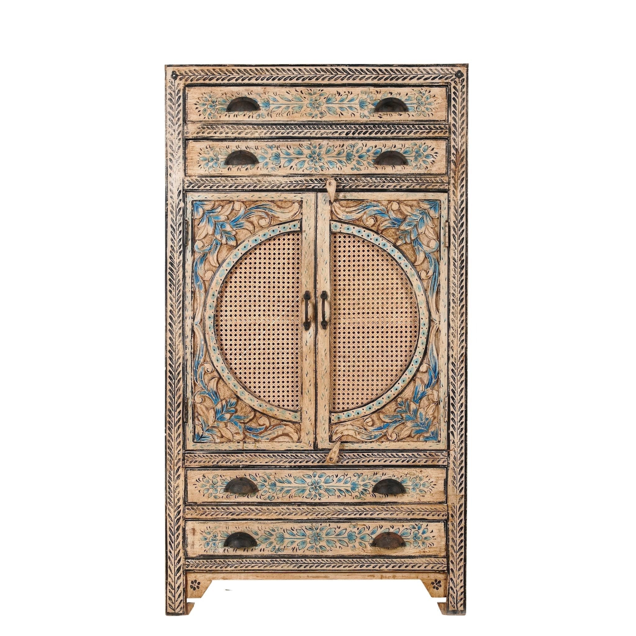Goa Hand-Carved Rattan Door Cabinet - DOBRI ARTS AU