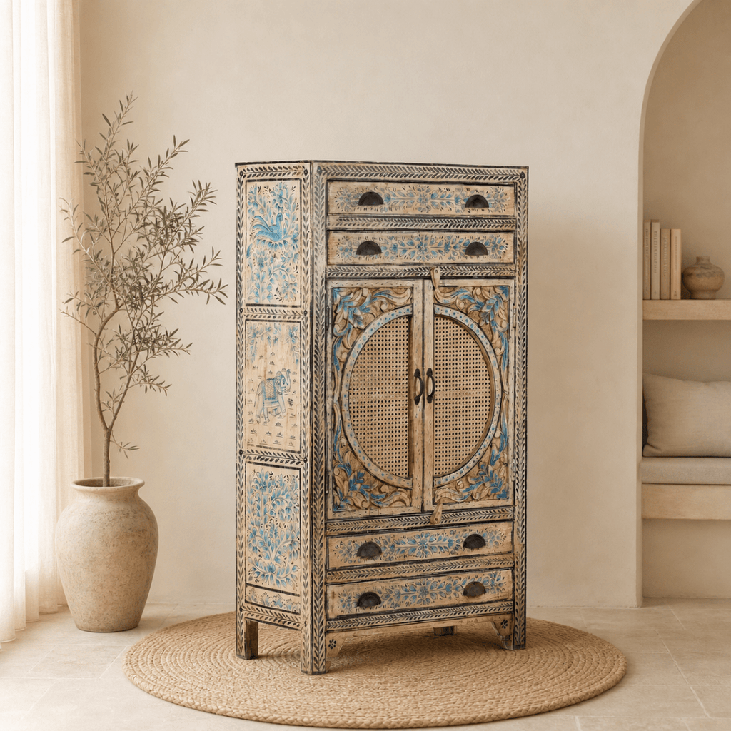 Goa Hand-Carved Rattan Door Cabinet - DOBRI ARTS AU