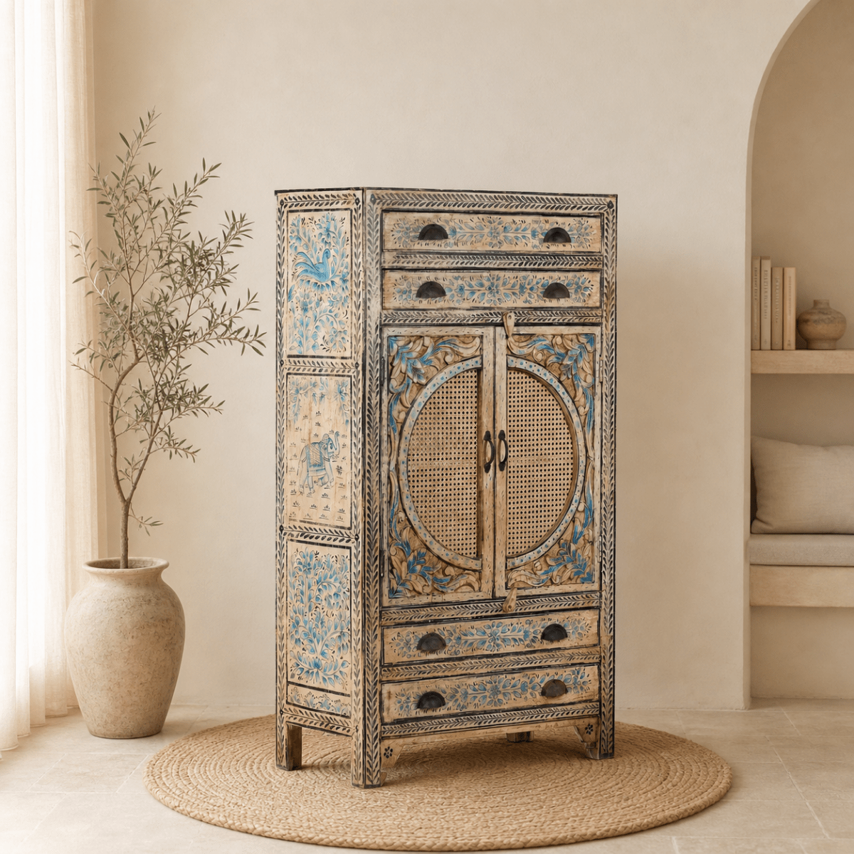 Goa Hand-Carved Rattan Door Cabinet - DOBRI ARTS AU