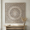 Grand Mandala Hand-Carved Wooden Wall Panel in Distressed White - DOBRI ARTS AU