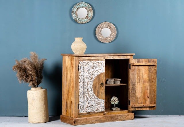 Gurdaspur Hand-Carved Circular Motif Wooden Cabinet - DOBRI ARTS AU