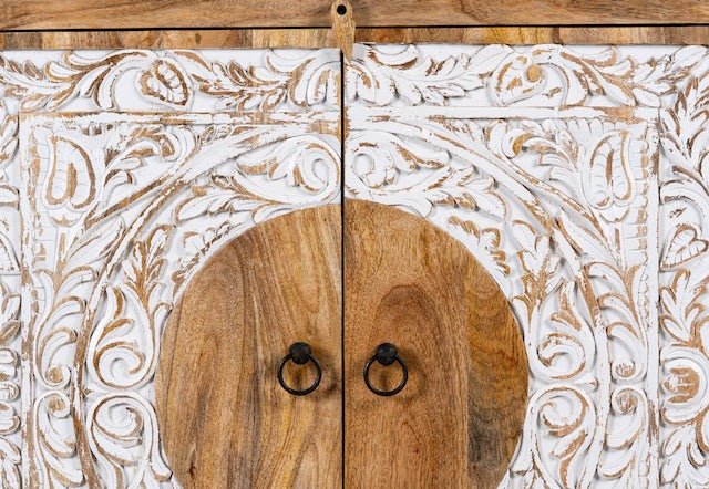 Gurdaspur Hand-Carved Circular Motif Wooden Cabinet - DOBRI ARTS AU