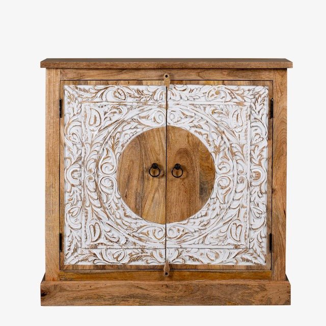 Gurdaspur Hand-Carved Circular Motif Wooden Cabinet - DOBRI ARTS AU