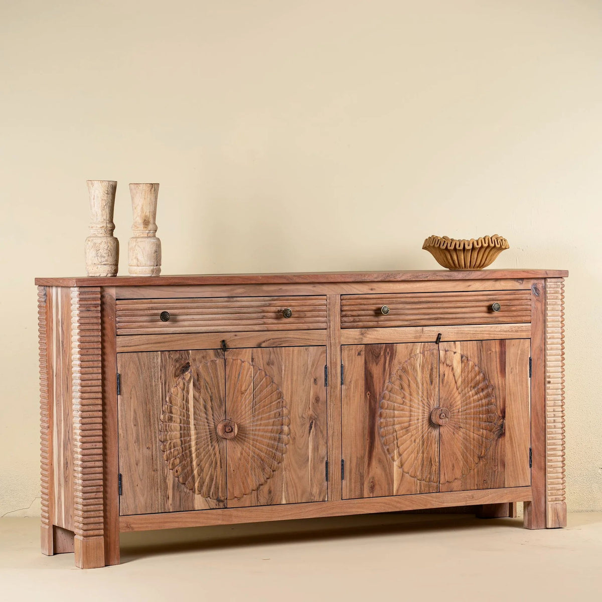 Gyan Hand-Carved Acacia Wood Sideboard - DOBRI ARTS AU
