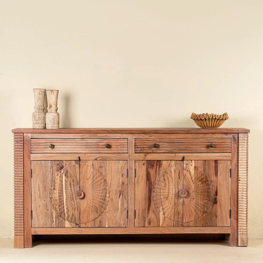 Gyan Hand-Carved Acacia Wood Sideboard - DOBRI ARTS AU