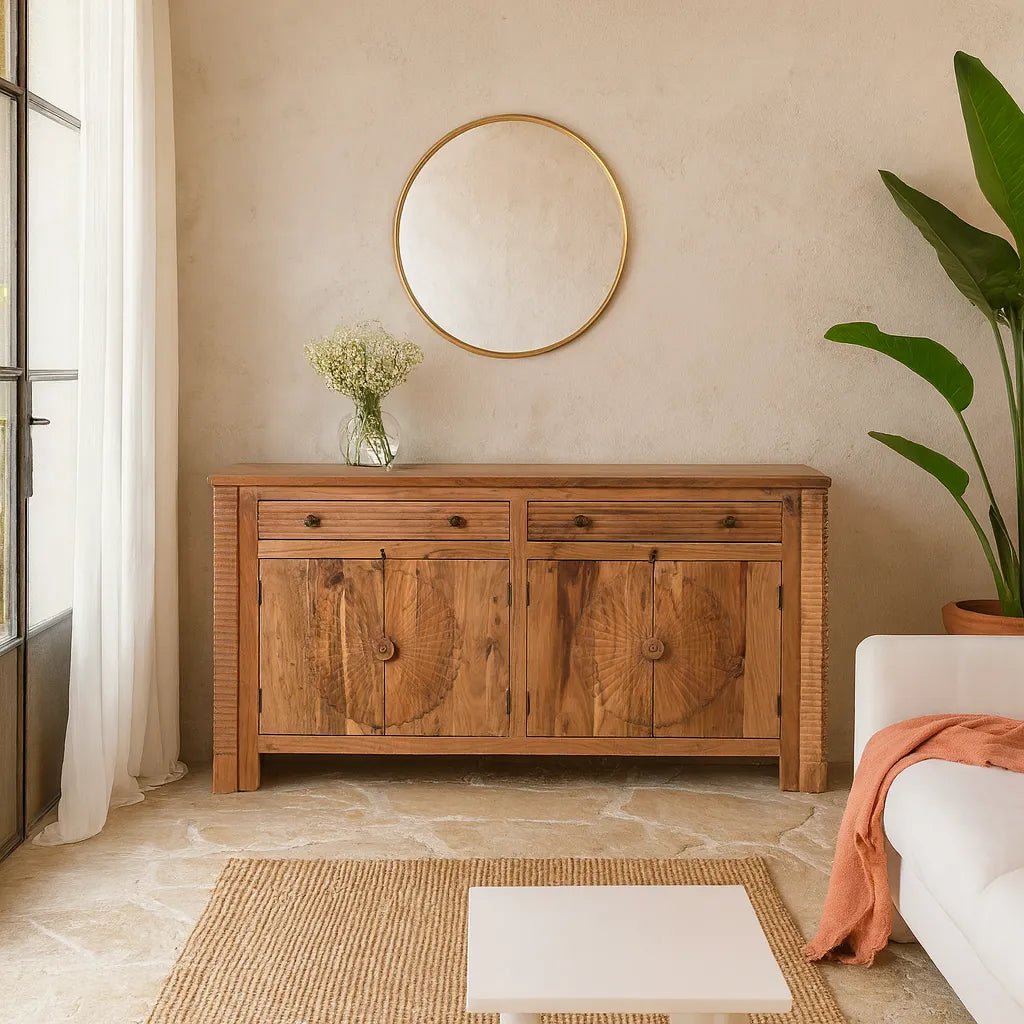 Gyan Hand-Carved Acacia Wood Sideboard - DOBRI ARTS AU
