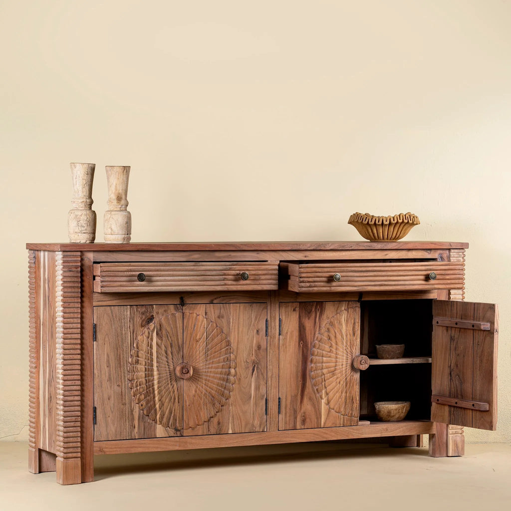 Gyan Hand-Carved Acacia Wood Sideboard - DOBRI ARTS AU