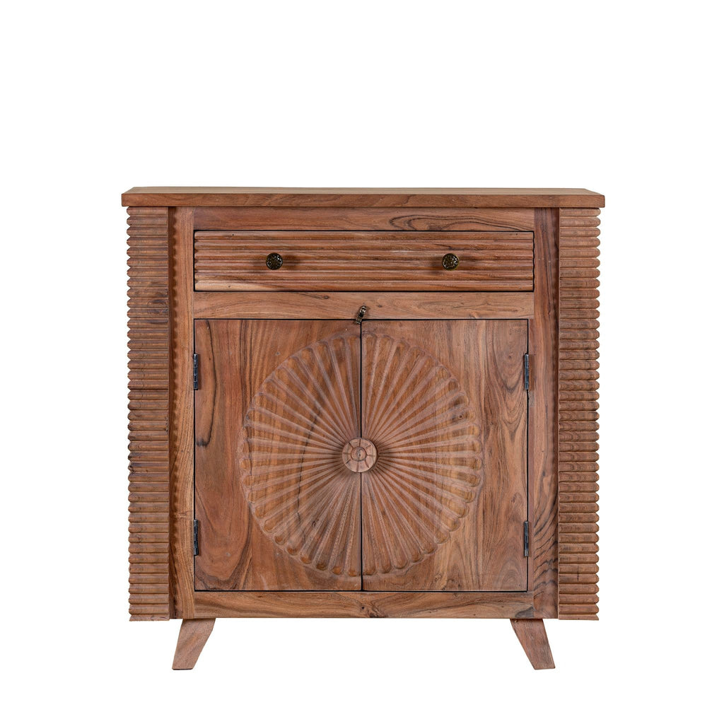 Haldi Sunburst Hand-Carved Acacia Cabinet - DOBRI ARTS AU