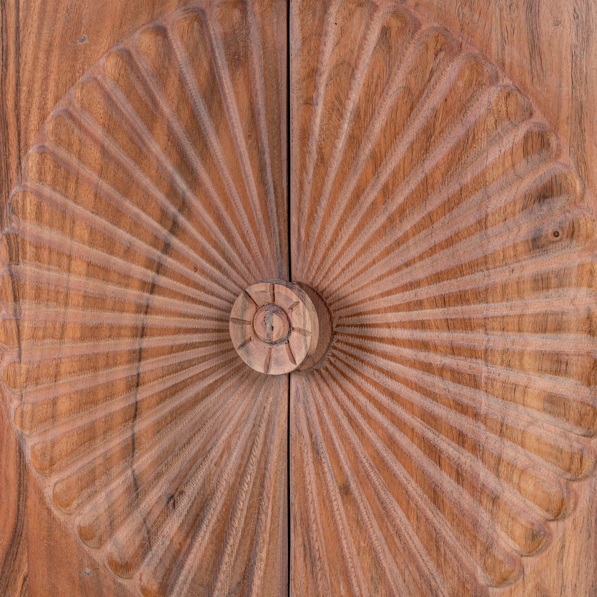 Haldi Sunburst Hand-Carved Acacia Cabinet - DOBRI ARTS AU