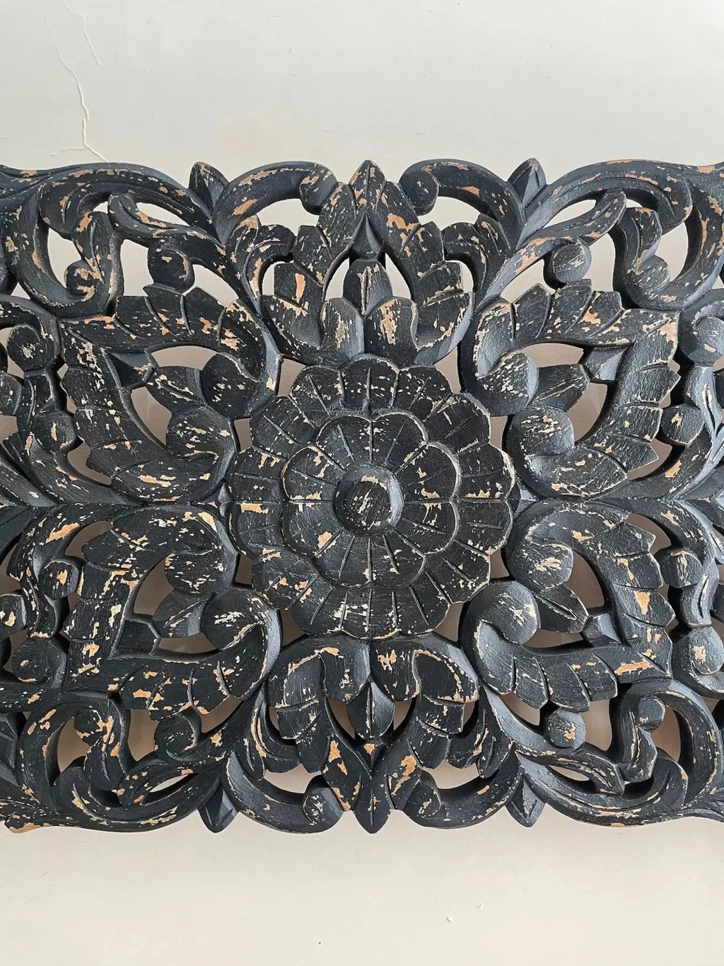 Hand-Carved Black Floral Wooden Wall Panel - DOBRI ARTS AU