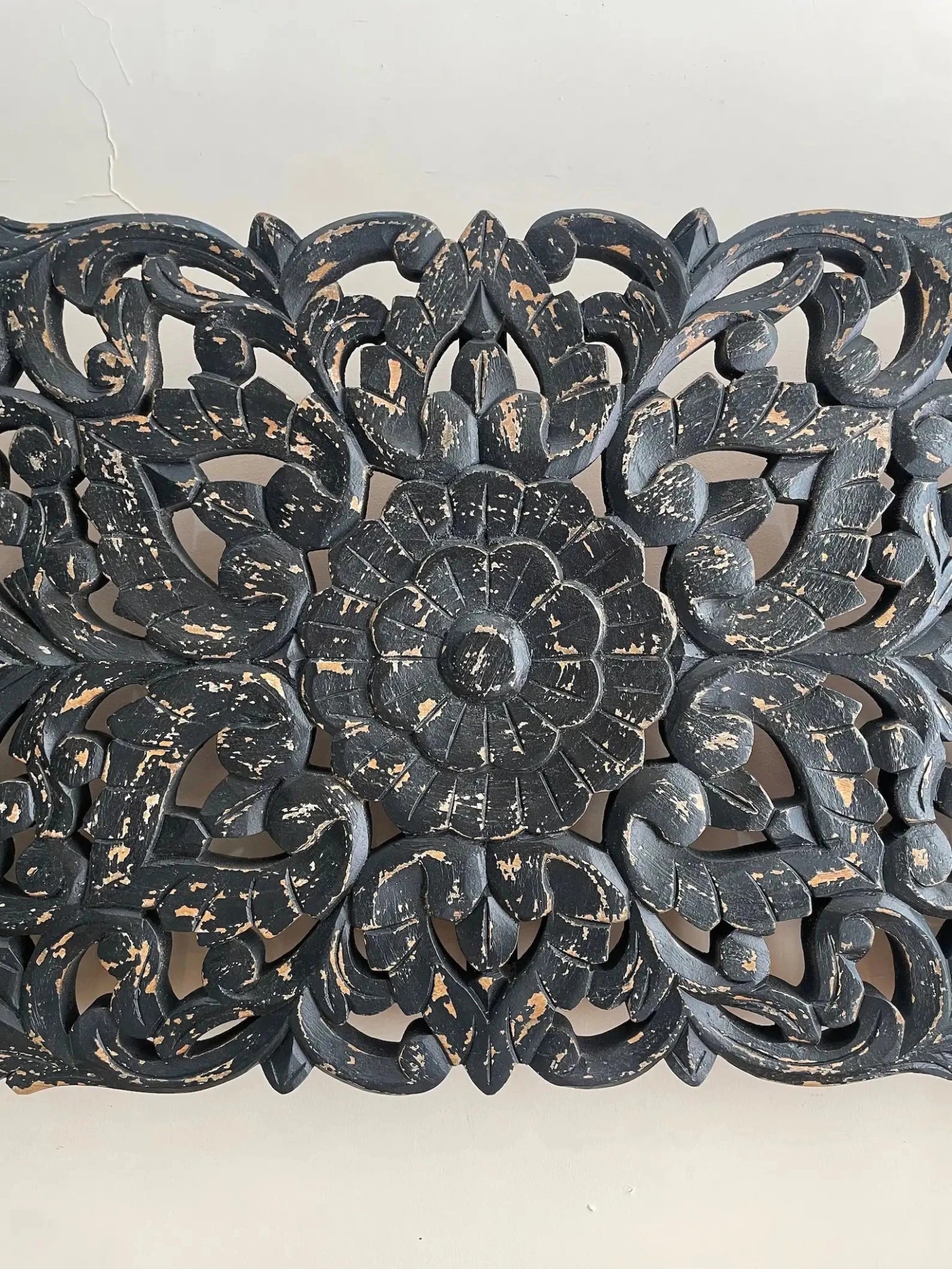 Hand-Carved Black Floral Wooden Wall Panel - DOBRI ARTS AU