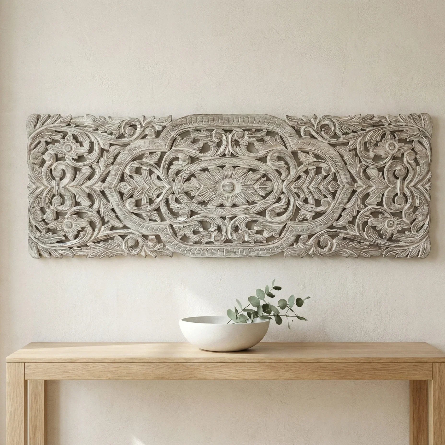 Hand-Carved Black Floral Wooden Wall Panel - DOBRI ARTS AU