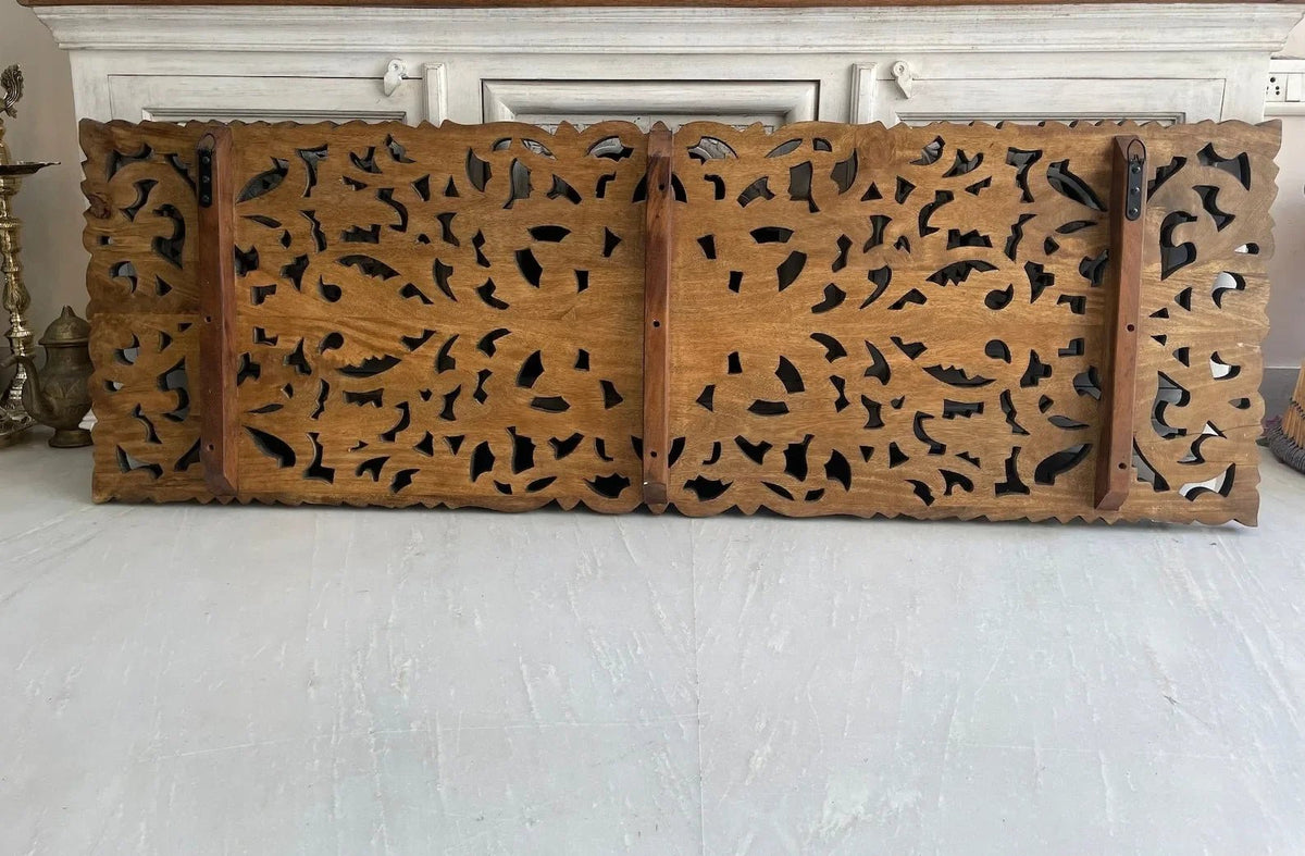Hand-Carved Black Floral Wooden Wall Panel - DOBRI ARTS AU