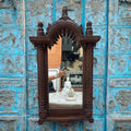 Hand-Carved Dark Walnut Wooden Arch Mirror with Temple Canopy Design - DOBRI ARTS AU